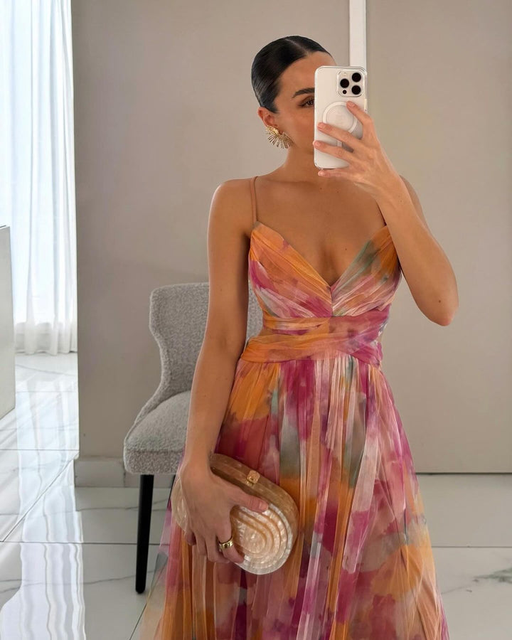 Celina | Urocza suknia maxi z kwiatowym nadrukiem