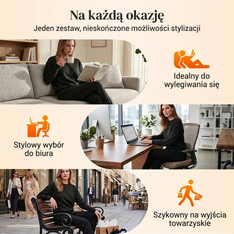Damski komplet: top z nieregularnym dołem i casualowe spodnie