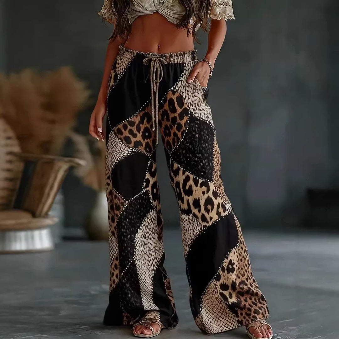 Nowe luźne spodnie w stylu casual z szerokimi nogawkami w panterkę