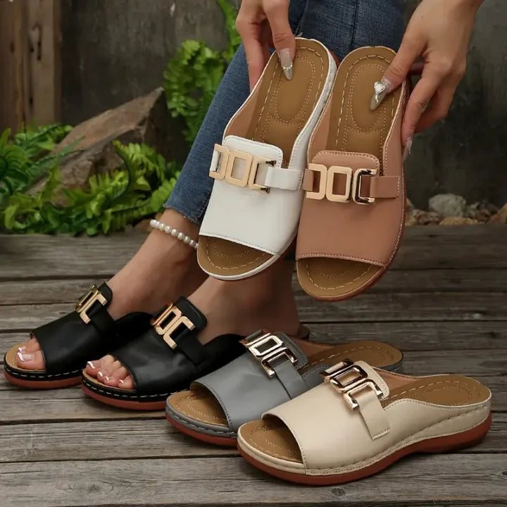 🔥Ostatni dzień z 50% rabatem – Wygodne damskie ortopedyczne sandały na koturnie, zakładane przez przód