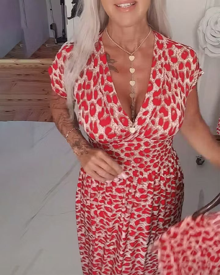 Elegancka sukienka z dekoltem w kształcie litery V w panterkę