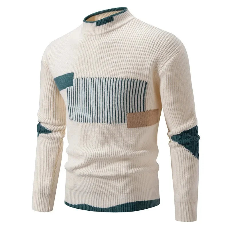 Leonard | Męski welurowy sweter dzianinowy patchwork